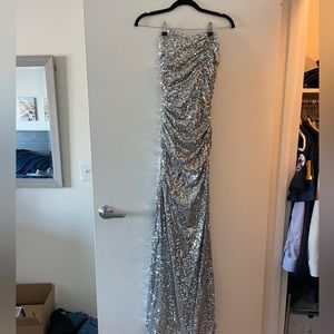 Sequenced silver wedding guest dress